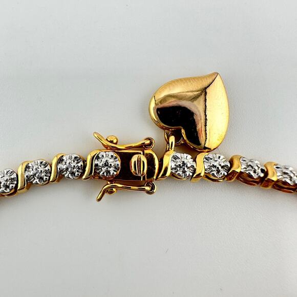 Real Diamond Chip Prime Art & Jewel Gold Plated Two Tone Tennis 7” Bracelet - Picture 5 of 9